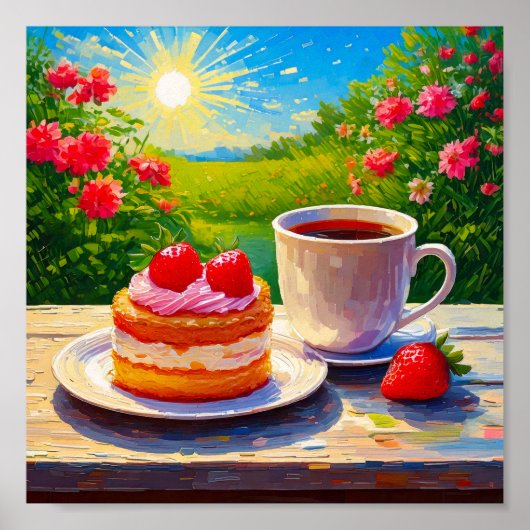 Erdbeerkuchen und Kaffee Freude Poster (Vorne)