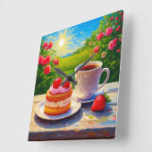 Erdbeerkuchen und Kaffee Freude Quadratische Wanduhr (Winkel)