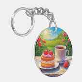 Erdbeerkuchen und Kaffee Freude Schlüsselanhänger (Vorderseite links)