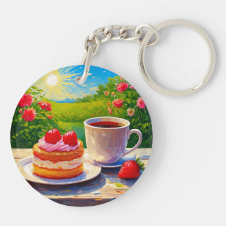 Erdbeerkuchen und Kaffee Freude Schlüsselanhänger