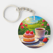 Erdbeerkuchen und Kaffee Freude Schlüsselanhänger (Vorderseite)