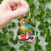 Erdbeerkuchen und Kaffee Freude Schlüsselanhänger (Hand)