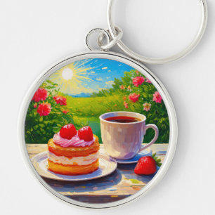 Erdbeerkuchen und Kaffee Freude Schlüsselanhänger