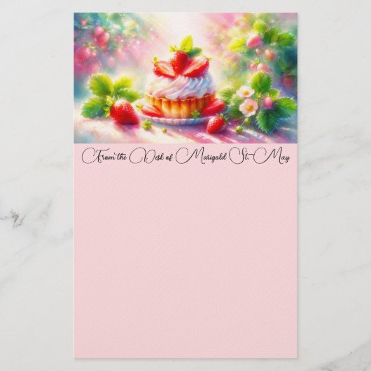 Erdbeerkuchen-Wasserfarben-Schreibwaren Briefpapier (Vorderseite)