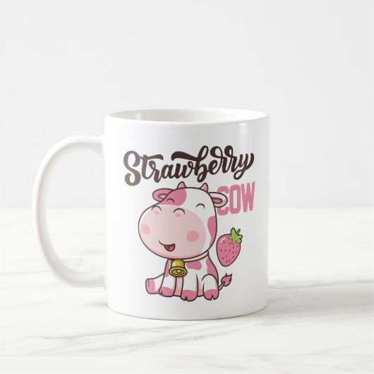 Erdbeerkuh Kawaii Kuh niedliche Kuh rosa Druck Kaffeetasse (Links)