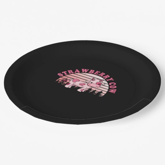 Erdbeerkühe Niedlich Pappteller (Schrägansicht)