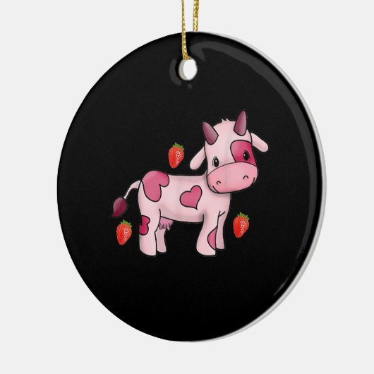 Erdbeerkühe Niedlich rosa Kuh Keramik Ornament (Links)