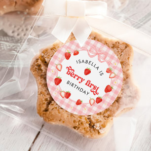 Erdbeermädchen zum ersten Geburtstag Runder Aufkleber