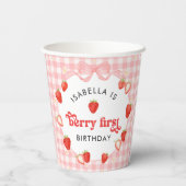 Erdbeermädchen zur ersten Geburtstagsfeier Pappbecher (Rückseite)