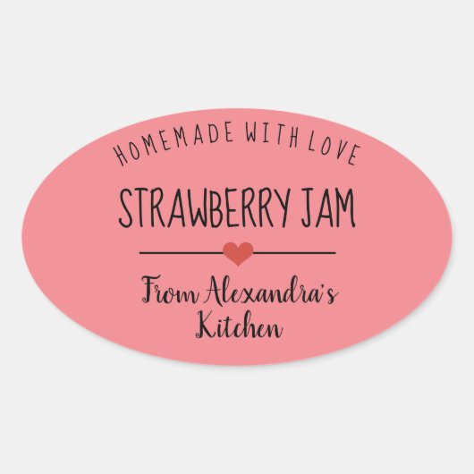 Erdbeermarmelade hausgemacht mit Liebe Ovaler Aufkleber (Vorderseite)