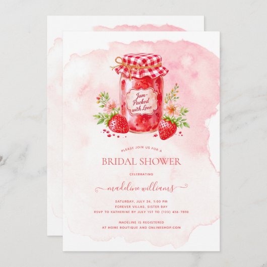 Erdbeermarmelade verpackt mit Liebe-Brautparty Einladung (Vorne/Hinten)