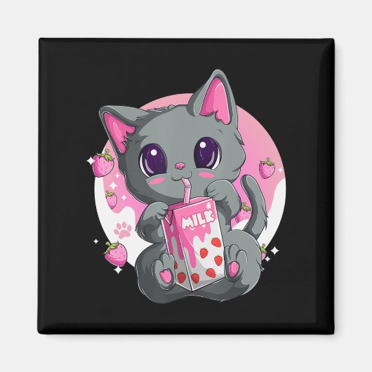 Erdbeermilch für Frauen Mädchen Kawaii Anime Katze Magnet (Vorne)