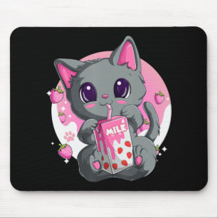 Erdbeermilch für Frauen Mädchen Kawaii Anime Katze Mousepad