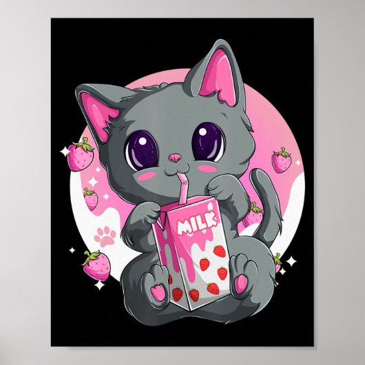 Erdbeermilch für Frauen Mädchen Kawaii Anime Katze Poster (Vorne)