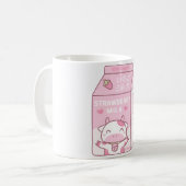 Erdbeermilchkarton mit Niedlichem Kuhmaskott Kaffeetasse (Vorderseite Links)