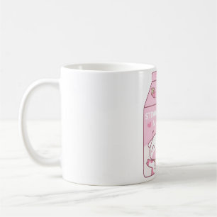 Erdbeermilchkarton mit Niedlichem Kuhmaskott Kaffeetasse