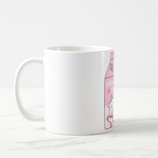 Erdbeermilchkarton mit Niedlichem Kuhmaskott Kaffeetasse (Links)