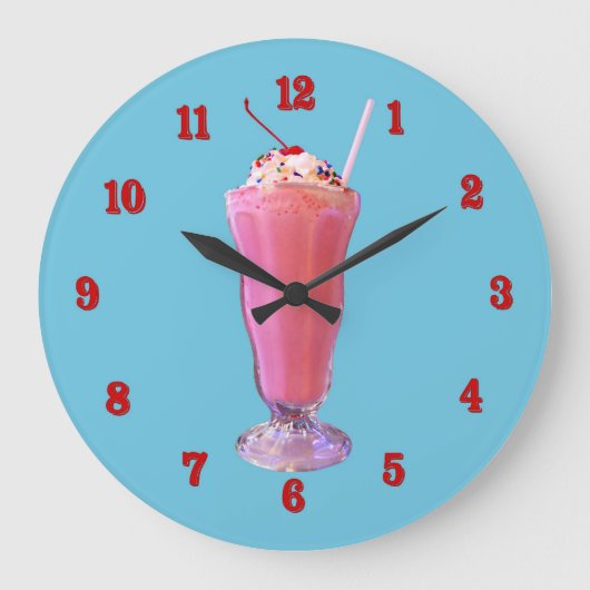 Erdbeermilchshake Große Wanduhr (Vorderseite)