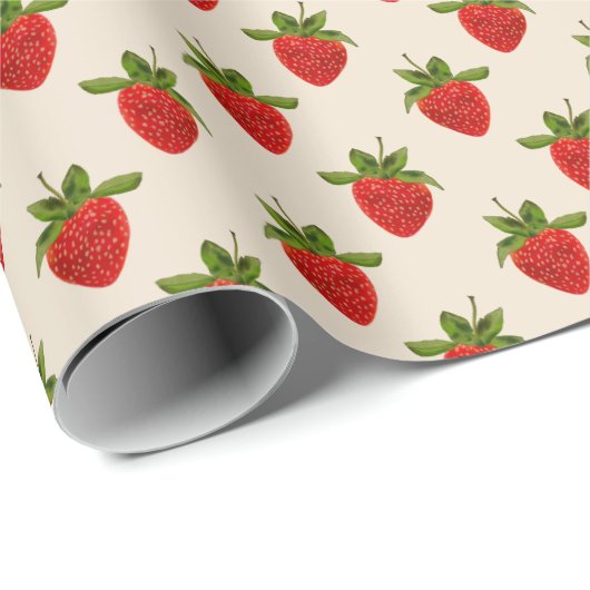 Erdbeermuster auf Beige Geschenkpapier (Rolleneckpunkt)