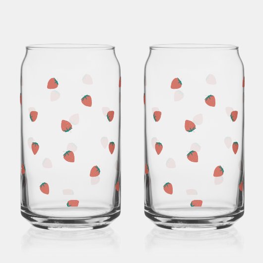 Erdbeermuster aus Hartglas, Set von 2 Dosenglas (Vorderseite)