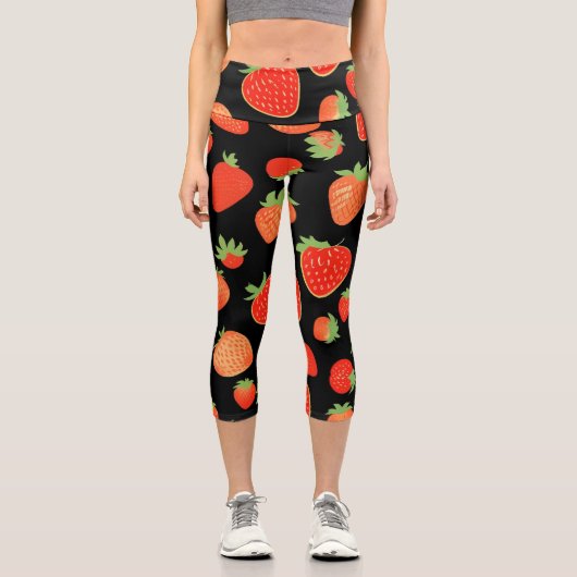 Erdbeermuster Capri Leggings (Vorderseite)