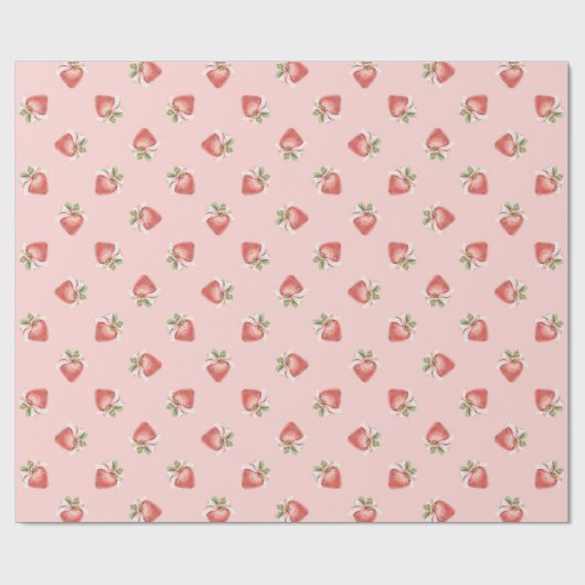 Erdbeermuster Coquette Pink Bow Geschenkpapier (Flach)