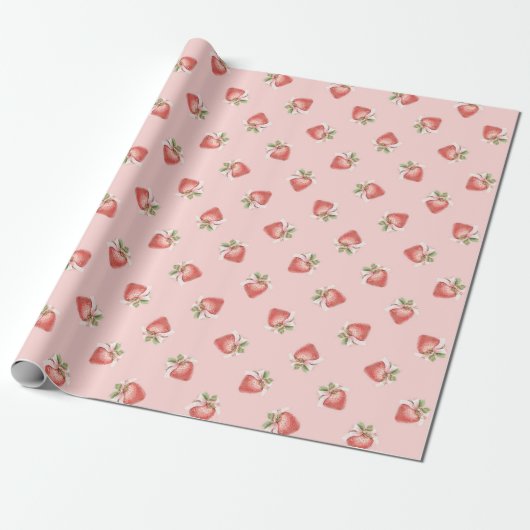 Erdbeermuster Coquette Pink Bow Geschenkpapier (Ungerollt)