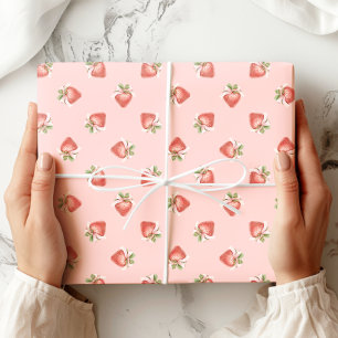 Erdbeermuster Coquette Pink Bow Geschenkpapier