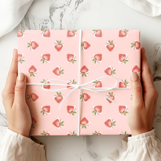 Erdbeermuster Coquette Pink Bow Geschenkpapier