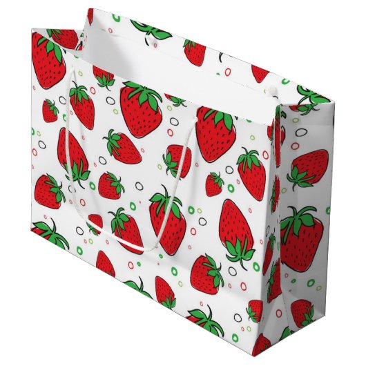 Erdbeermuster Große Geschenktüte (Vorderseite Schrägansicht)