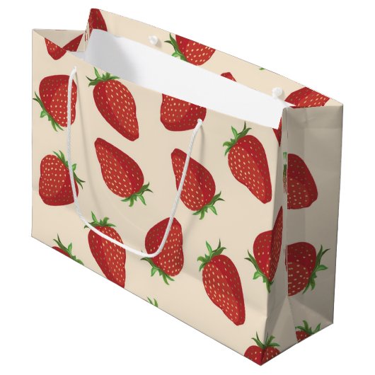 Erdbeermuster Große Geschenktüte (Vorderseite Schrägansicht)