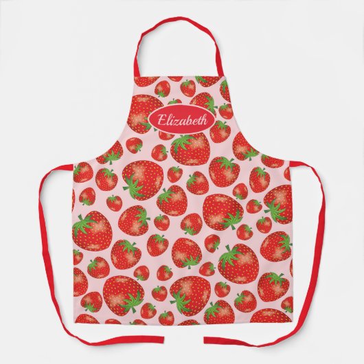Erdbeermuster-Illustration mit Individuelle Name Schürze (Vorderseite)