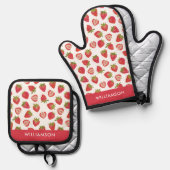 Erdbeermuster im Sommer Ofenhandschuh & Topflappen-Set (Vorderseite/Rückseite)