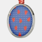 Erdbeermuster mit Punkten Silbernes Ornament (Links)