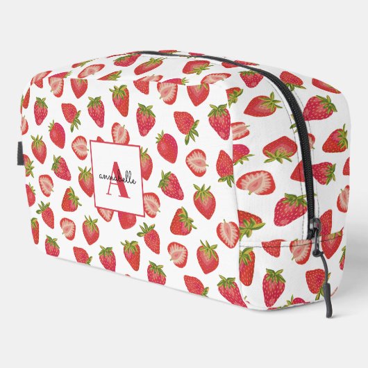 Erdbeermuster-Monogramm-Vorname Waschbeutel (Rechte Ecke)