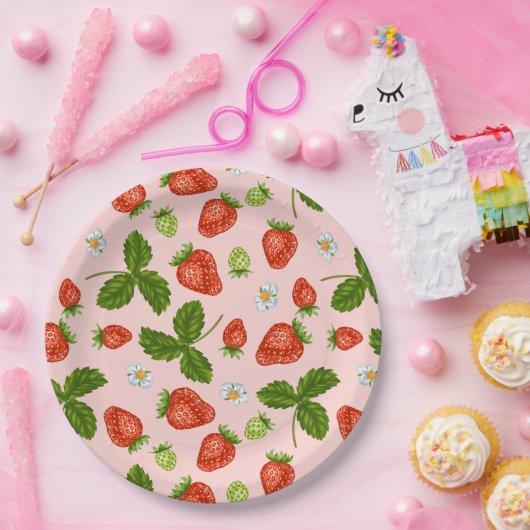 Erdbeermuster Muster rosa Hintergrund Pappteller (Party)