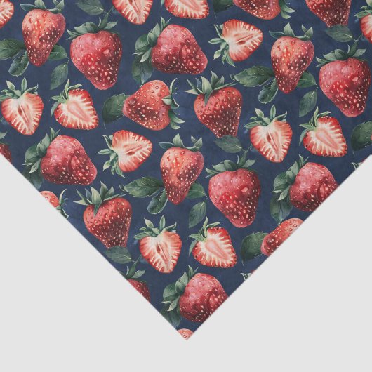 Erdbeermuster Navy Blue Hintergrund Decoupage Seidenpapier (Ausschnitt)