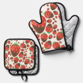 Erdbeermuster Ofenhandschuh & Topflappen-Set (Vorderseite/Rückseite)