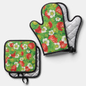 Erdbeermuster Ofenhandschuh & Topflappen-Set (Vorderseite/Rückseite)