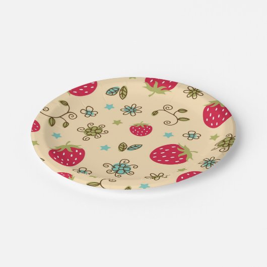 Erdbeermuster Pappteller (Schrägansicht)