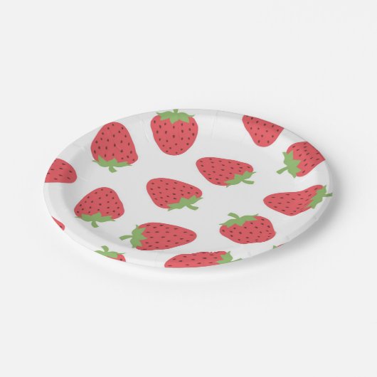 Erdbeermuster Pappteller (Schrägansicht)