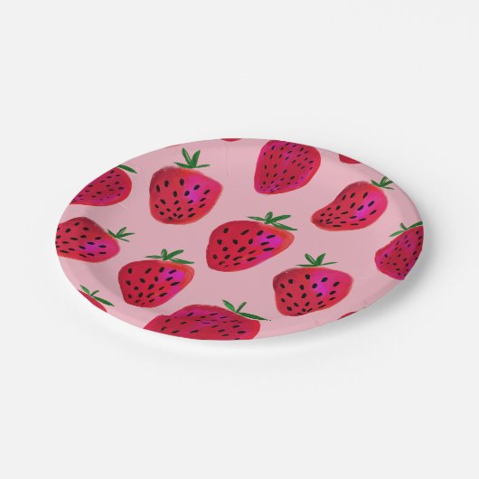 Erdbeermuster-Party-Papier-Teller Pappteller (Schrägansicht)