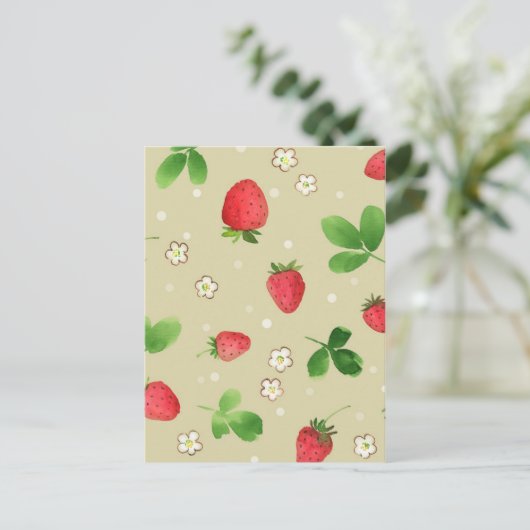Erdbeermuster Postkarte (Stehend Vorderseite)