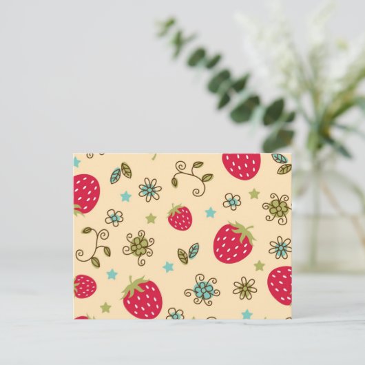 Erdbeermuster Postkarte (Stehend Vorderseite)