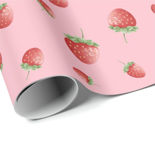 Erdbeermuster Rosa Geschenkpapier (Rolleneckpunkt)
