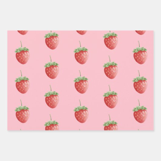 Erdbeermuster Rosa Geschenkpapier Set (Vorderseite 3)