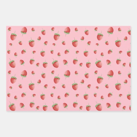 Erdbeermuster Rosa Geschenkpapier Set (Vorderseite)