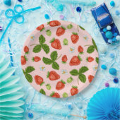 Erdbeermuster rosa Hintergrund Pappteller (Party)