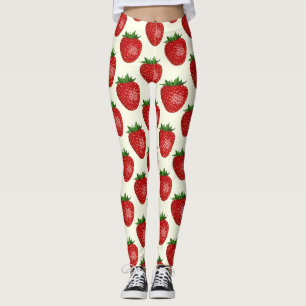 Erdbeermuster, rote Erdbeeren, Obst, Blatt Leggings