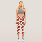 Erdbeermuster, Rote Erdbeeren, Obst, Leaf Capri Leggings (Vorderseite)